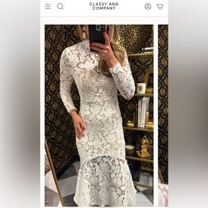 Elegant White Floral Lace Long Sleeve Dress